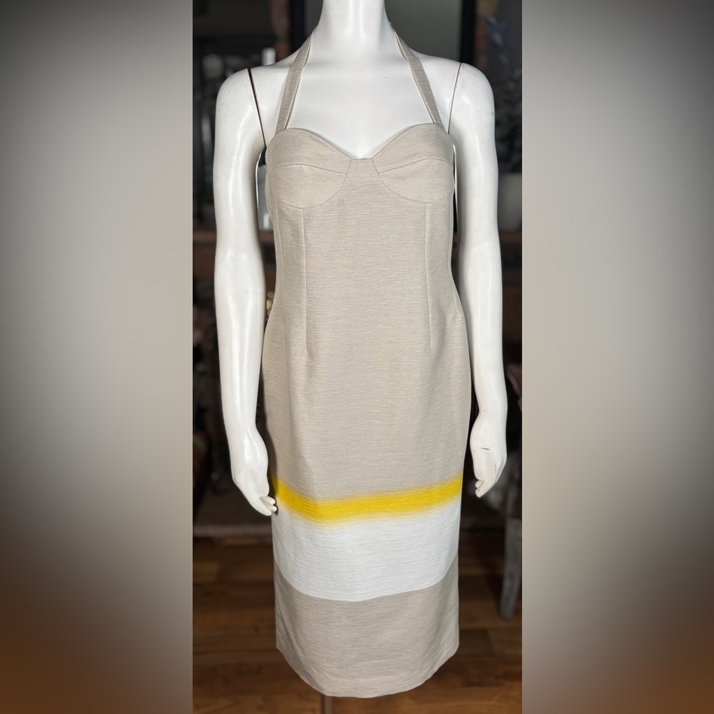 Jonathan Saunders Taupe Cotton & Silk Halter Lyndale Summer Dress, Sz 8